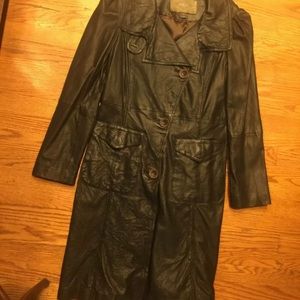 Emilie D Black Soft Lamb Leather Long Trench Coat, Like New